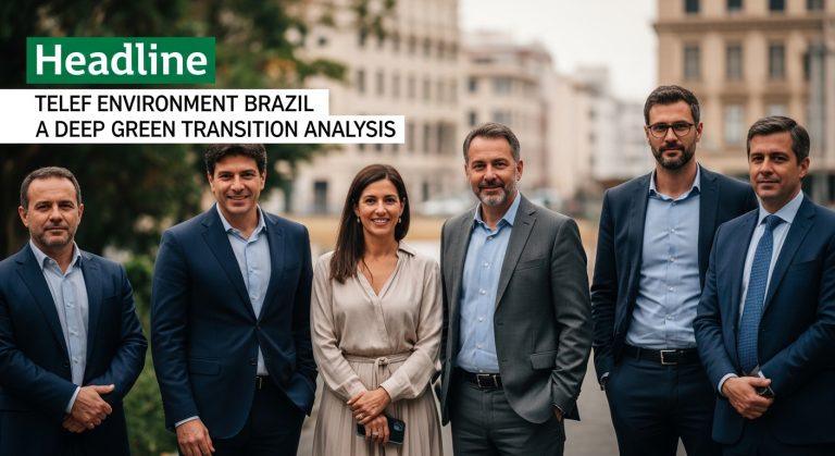 Brazilian landscapes with forests, wind turbines, solar panels, and city skyline representing green transition