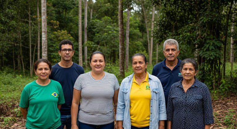Aerial view of the Amazon with deforestation clearings and a winding river.