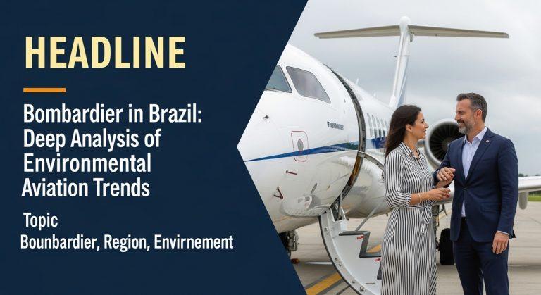 Bombardier private jet flying over a Brazilian urban landscape, illustrating environmental aviation themes.