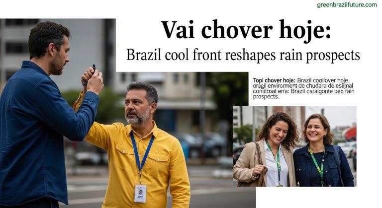 Weather map of Brazil with cool front and rain symbols across regions