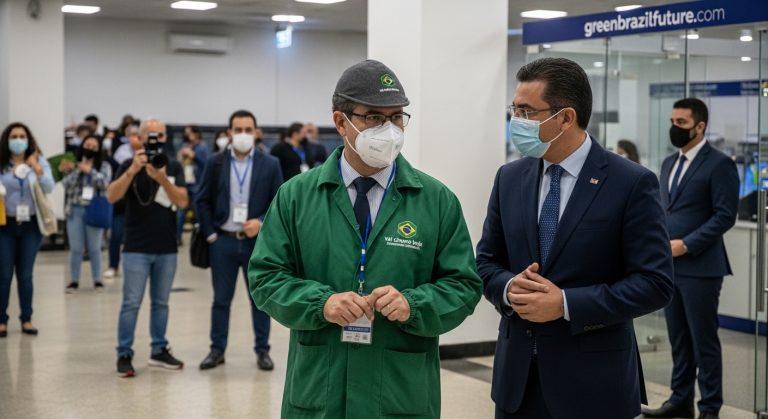 Weather map of Brazil with cool front and rain symbols across regions