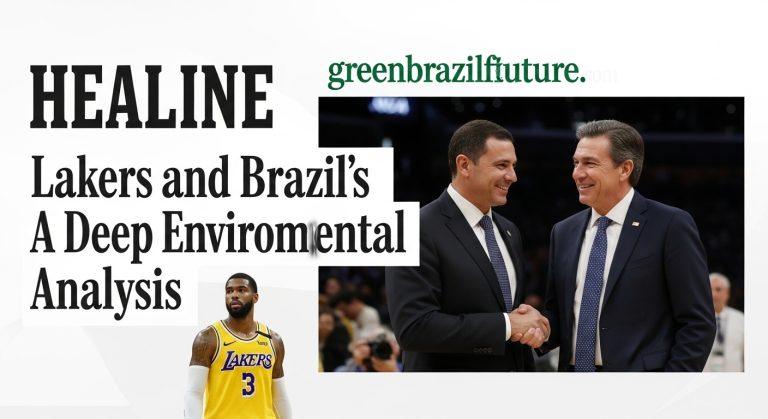 A Brazilian rainforest merging with a basketball court, symbolizing environmental policy and teamwork.